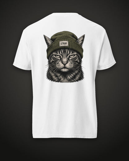 Beanie Cat Tee Shade, back print, white