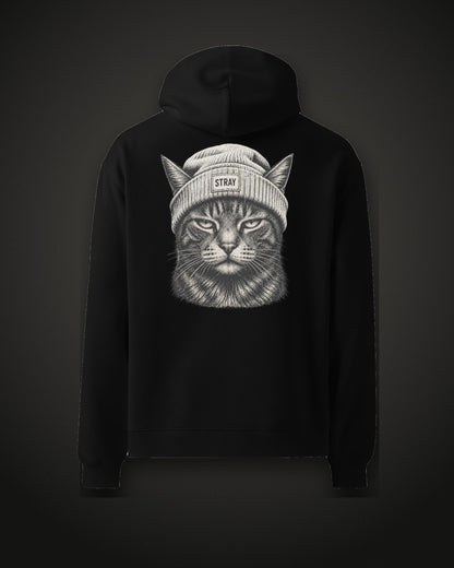 Beanie Cat Hoodie Ghost, back print, black