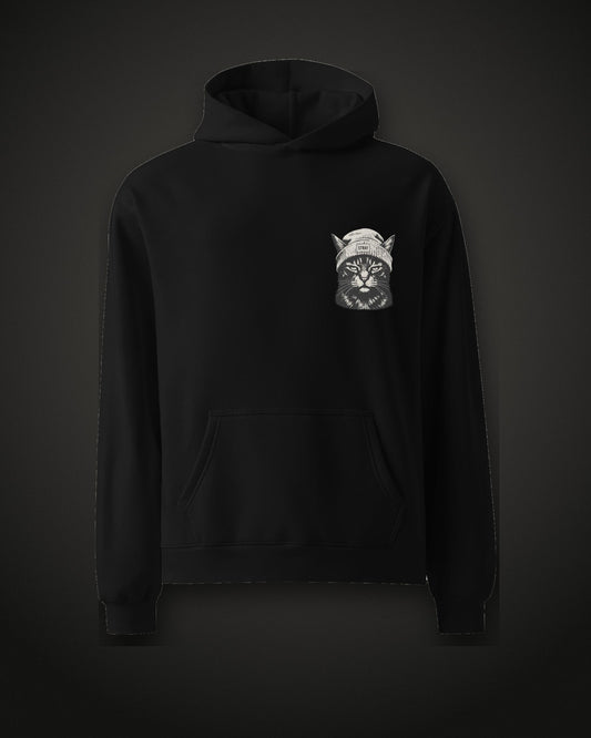 Beanie Cat Hoodie Ghost, front, black