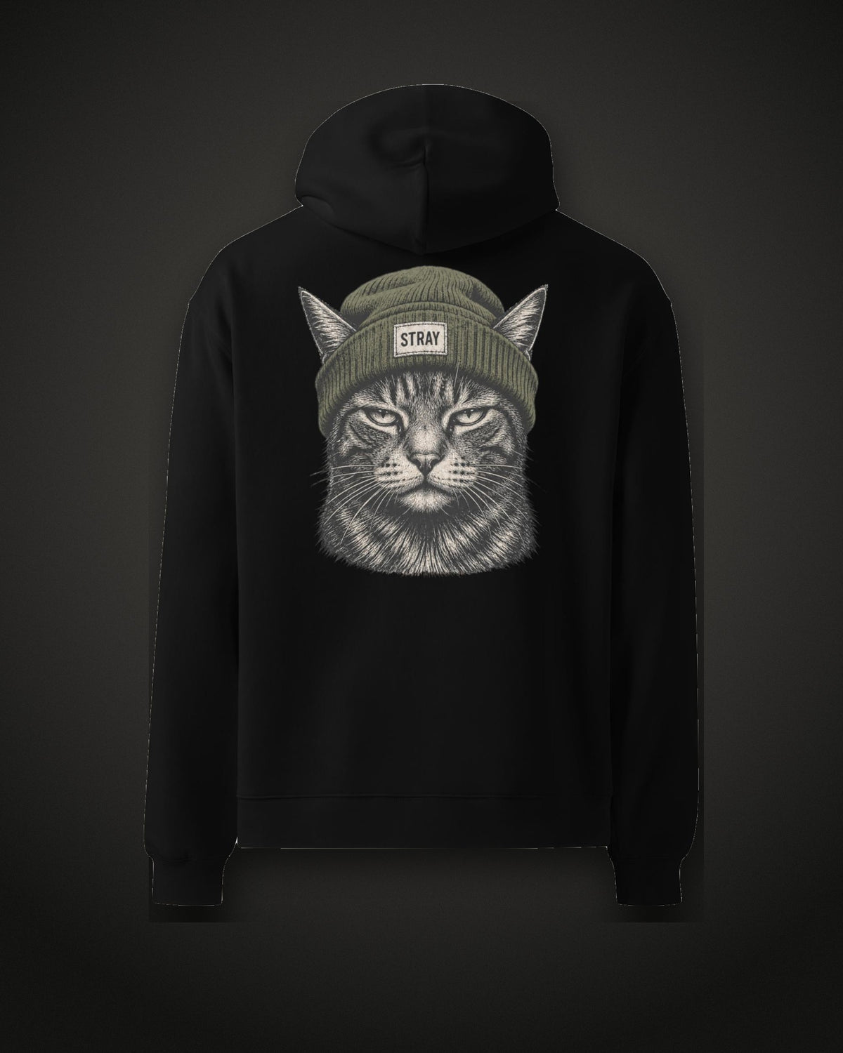 Beanie Cat Hoodie Shade, back print, black