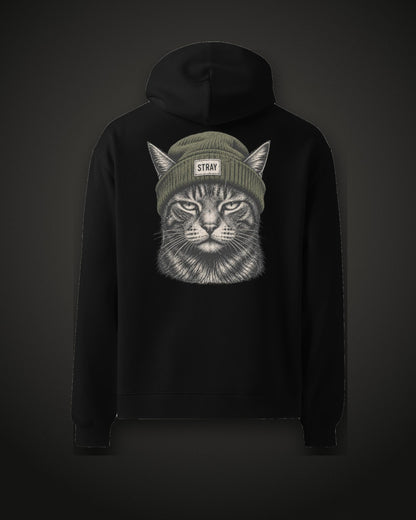 Beanie Cat Hoodie Shade, back print, black