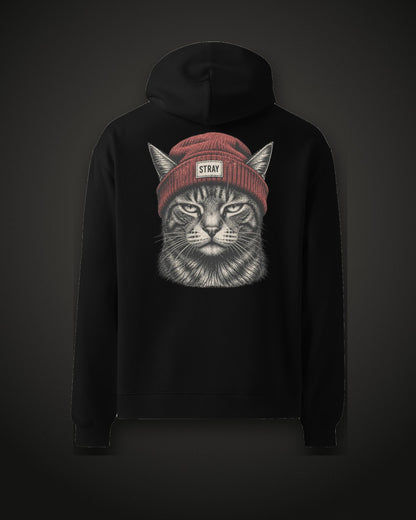 Beanie Cat Hoodie Rogue, back print, black
