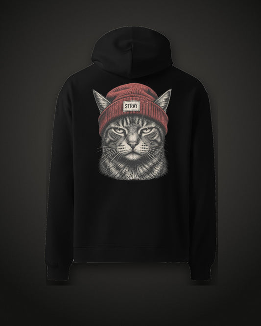 Beanie Cat Hoodie Rogue, back print, black