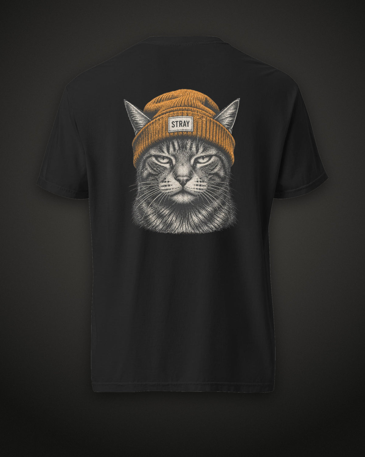 Beanie Cat Tee Ember, back print, black