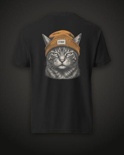 Beanie Cat Tee Ember, back print, black