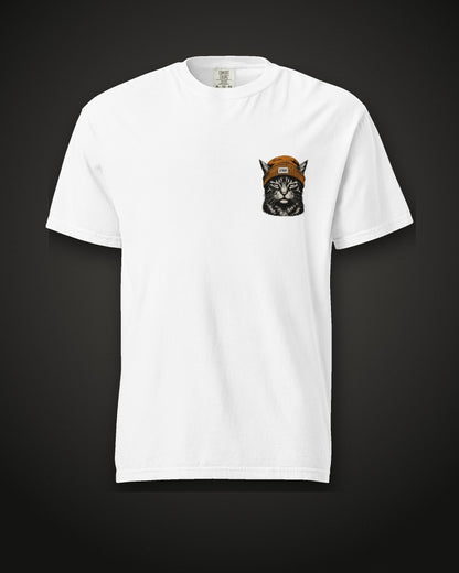 Beanie Cat Tee Ember, front, white