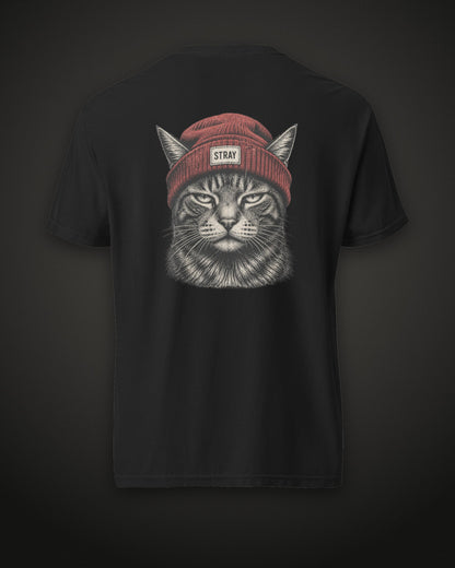 Beanie Cat Tee Rogue, back print, black