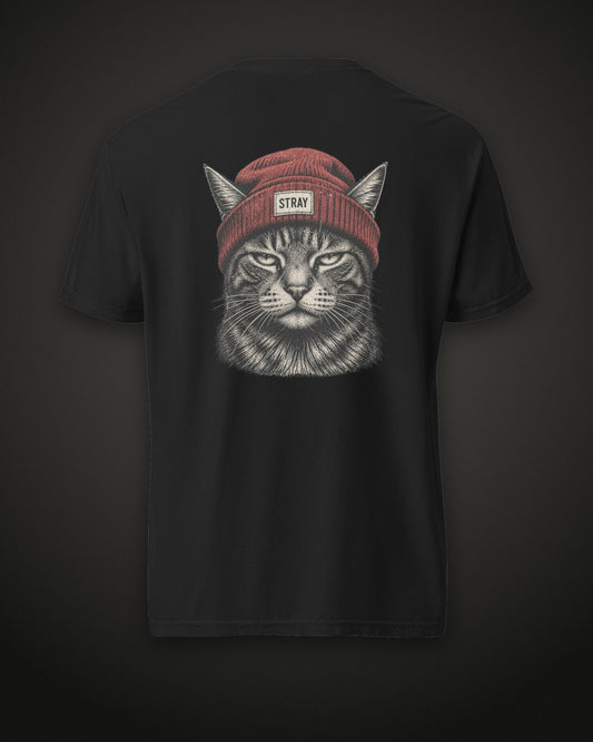 Beanie Cat Tee Rogue, back print, black