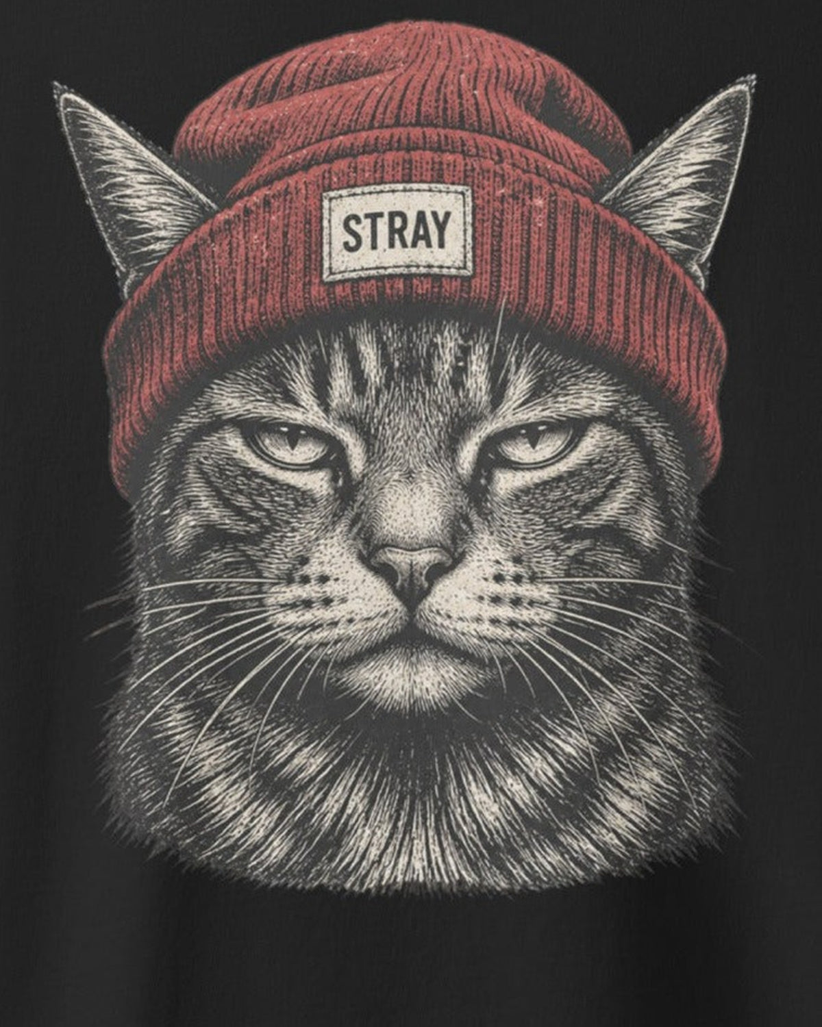 Beanie Cat Tee Rogue, print detail