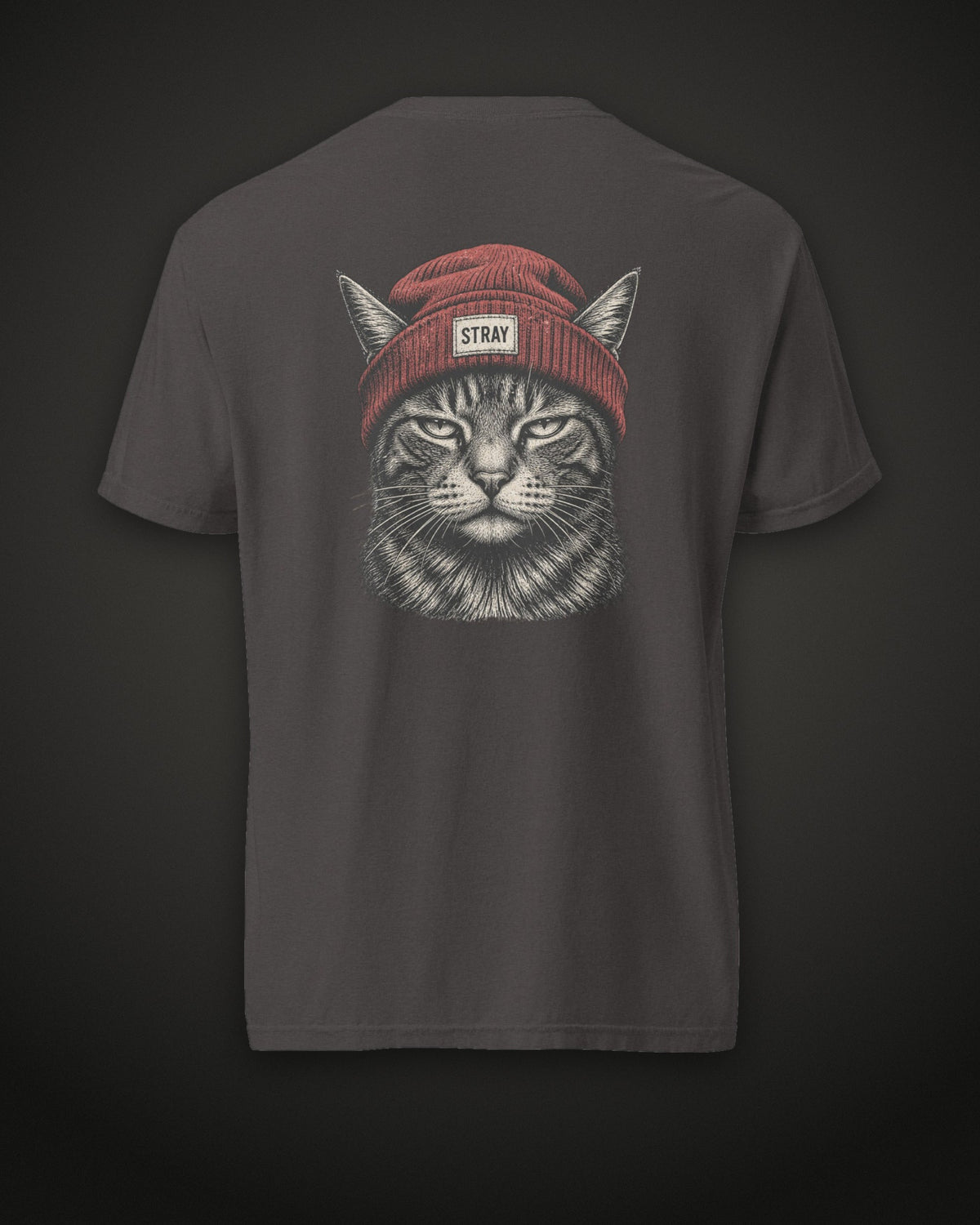 Beanie Cat Tee Rogue, back print, graphite