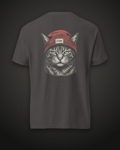 Beanie Cat Tee Rogue, back print, graphite