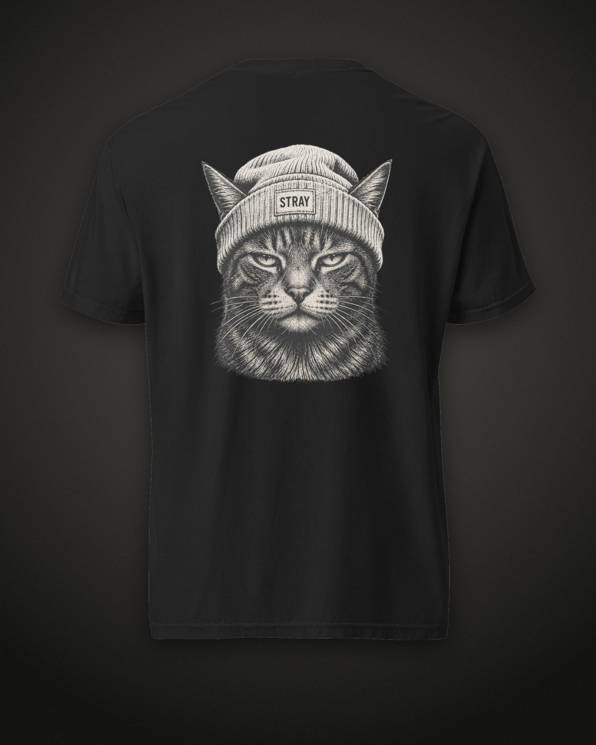 Beanie Cat Tee Ghost, back print, black