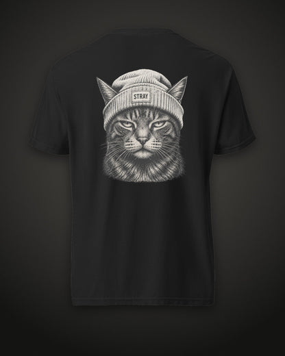 Beanie Cat Tee Ghost, back print, black