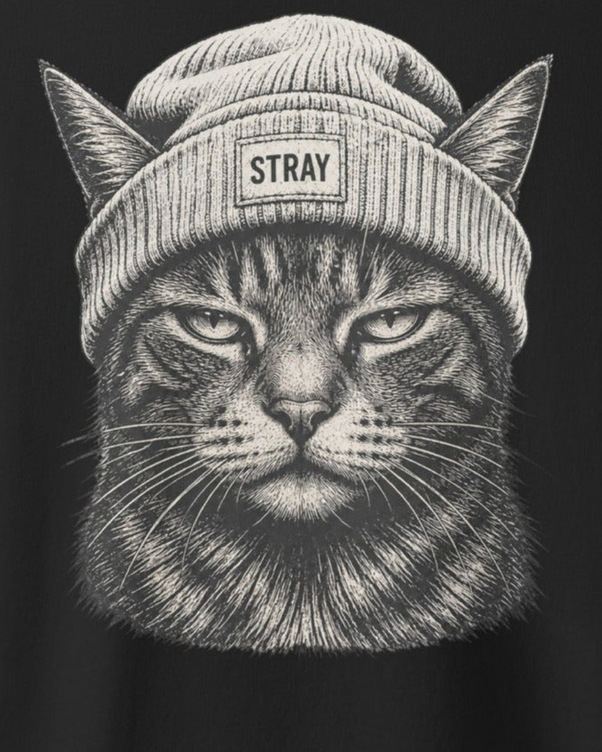 Beanie Cat Tee Ghost, print detail
