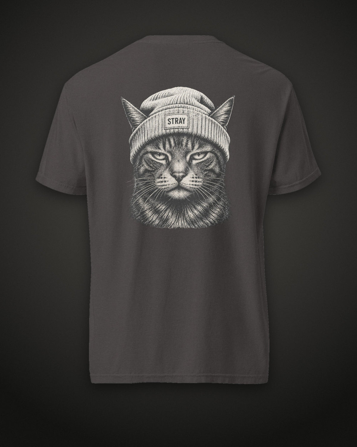 Beanie Cat Tee Ghost, back print, graphite