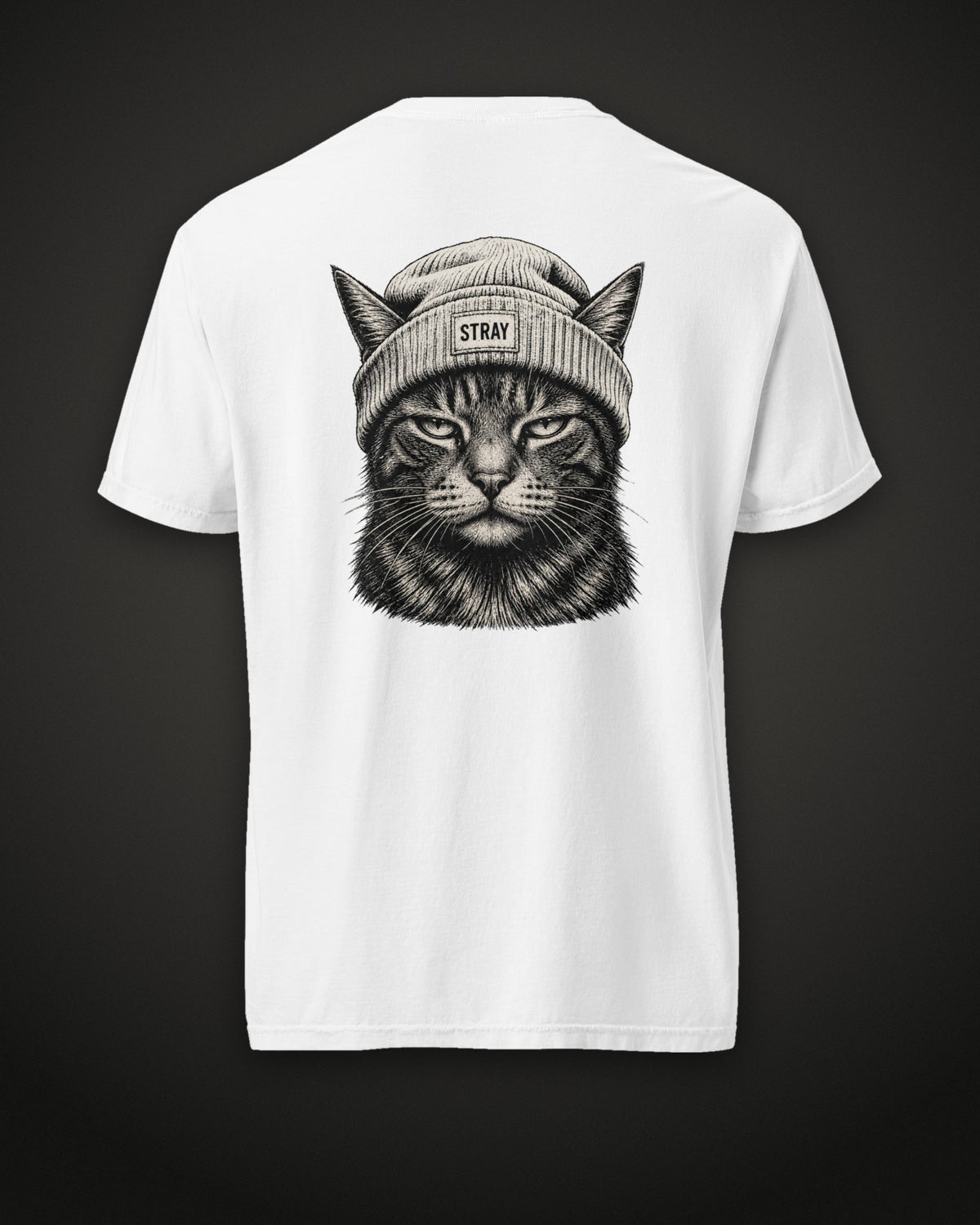 Beanie Cat Tee Ghost, back print, white