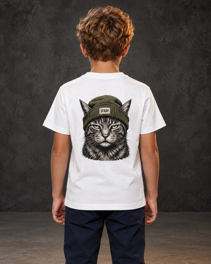 Shade Kids Tee White, worn, back print, white — AI-generated visual