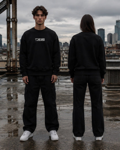 Unheard sweatshirt — rooftop lifestyle — AI-generated visual