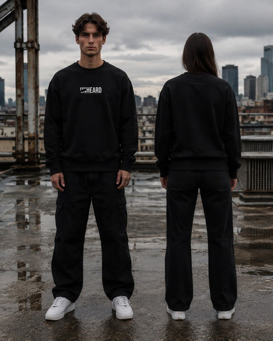Unheard sweatshirt — rooftop lifestyle — AI-generated visual