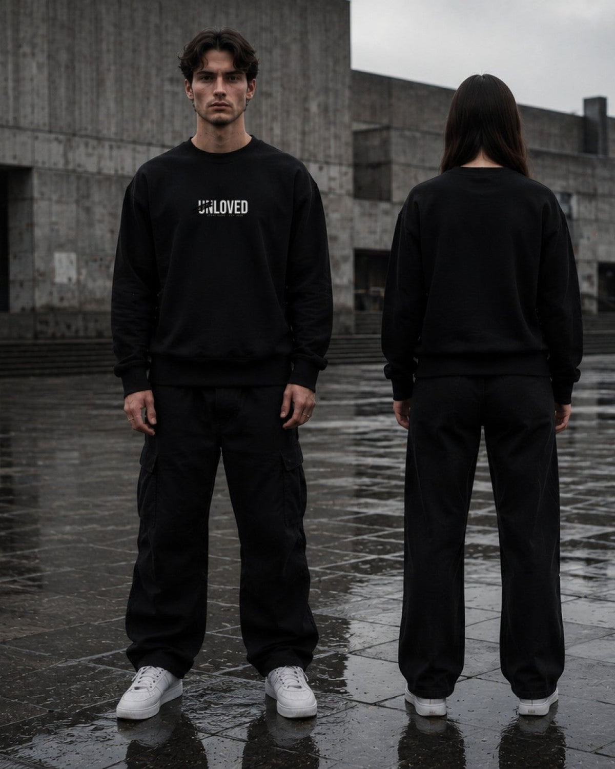 Unloved sweatshirt — plaza lifestyle — AI-generated visual