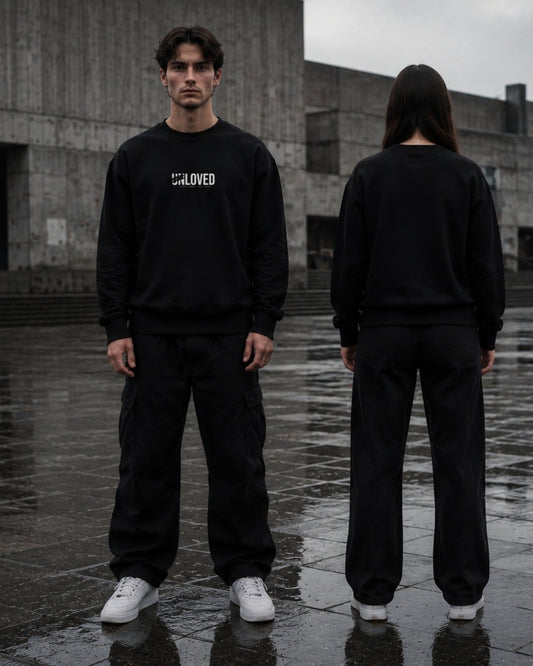 Unloved sweatshirt — plaza lifestyle — AI-generated visual